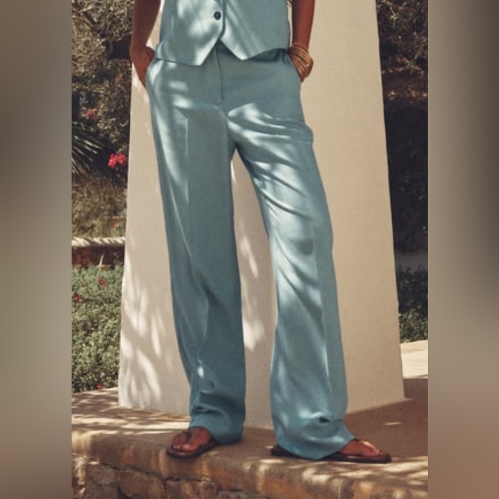Zara Straight Leg Pants Steel Blue, new with tags